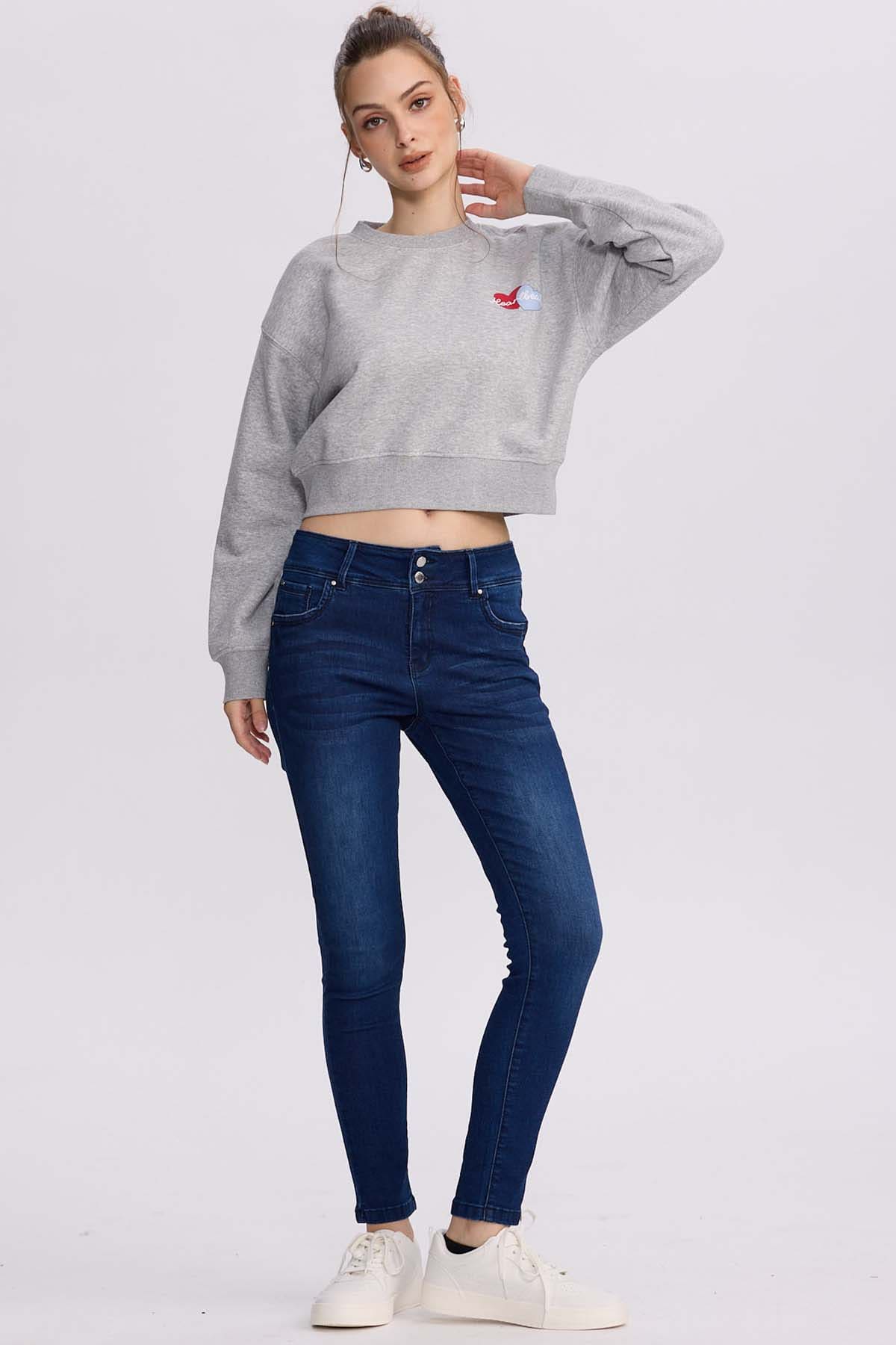 Polerón Mujer Crop Print Gris Melange