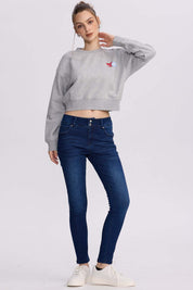 Polerón Mujer Crop Print Gris Melange