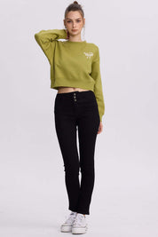 Polerón Mujer Crop Print Verde Claro