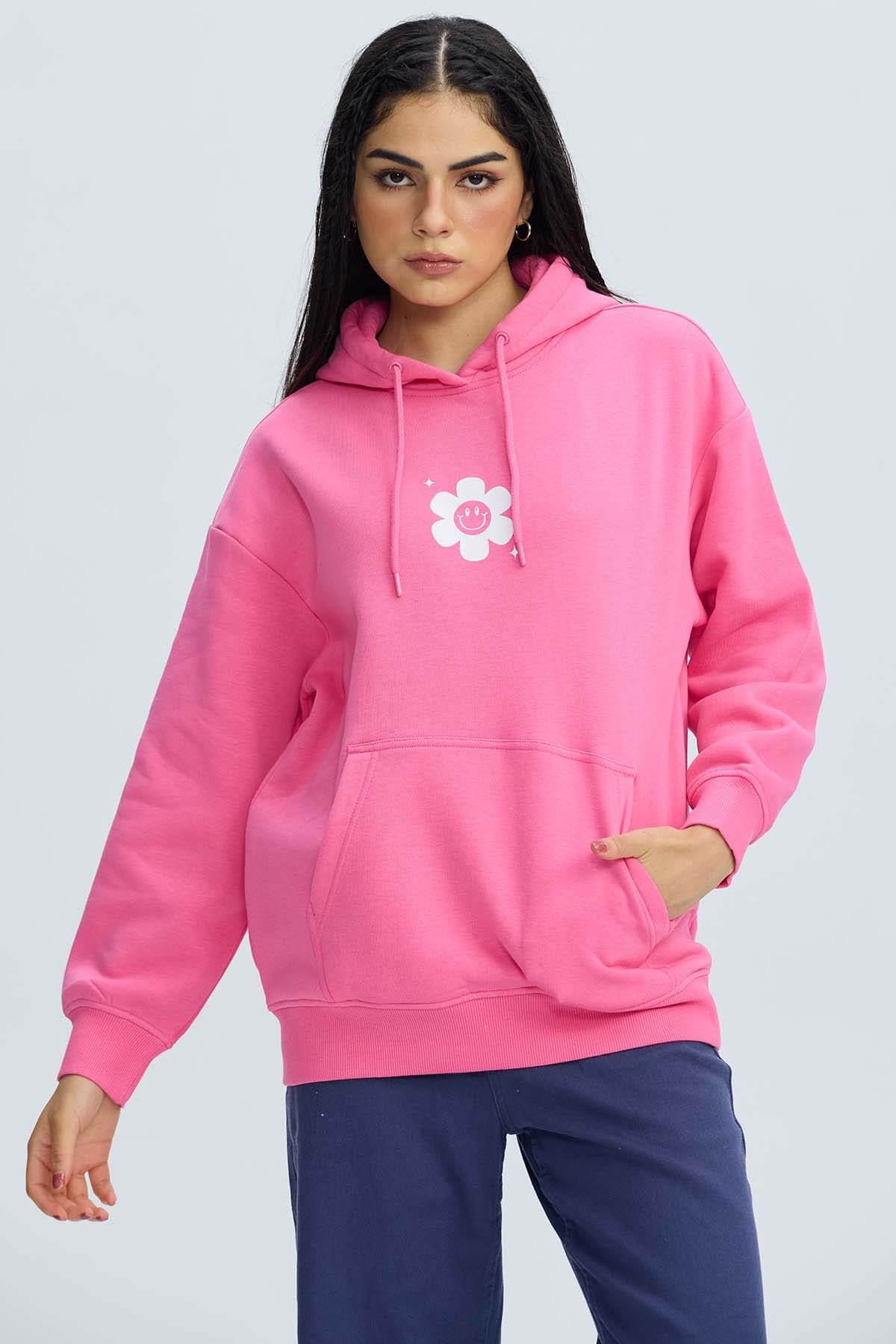 Polerón Mujer Oversize Print Rosado Claro