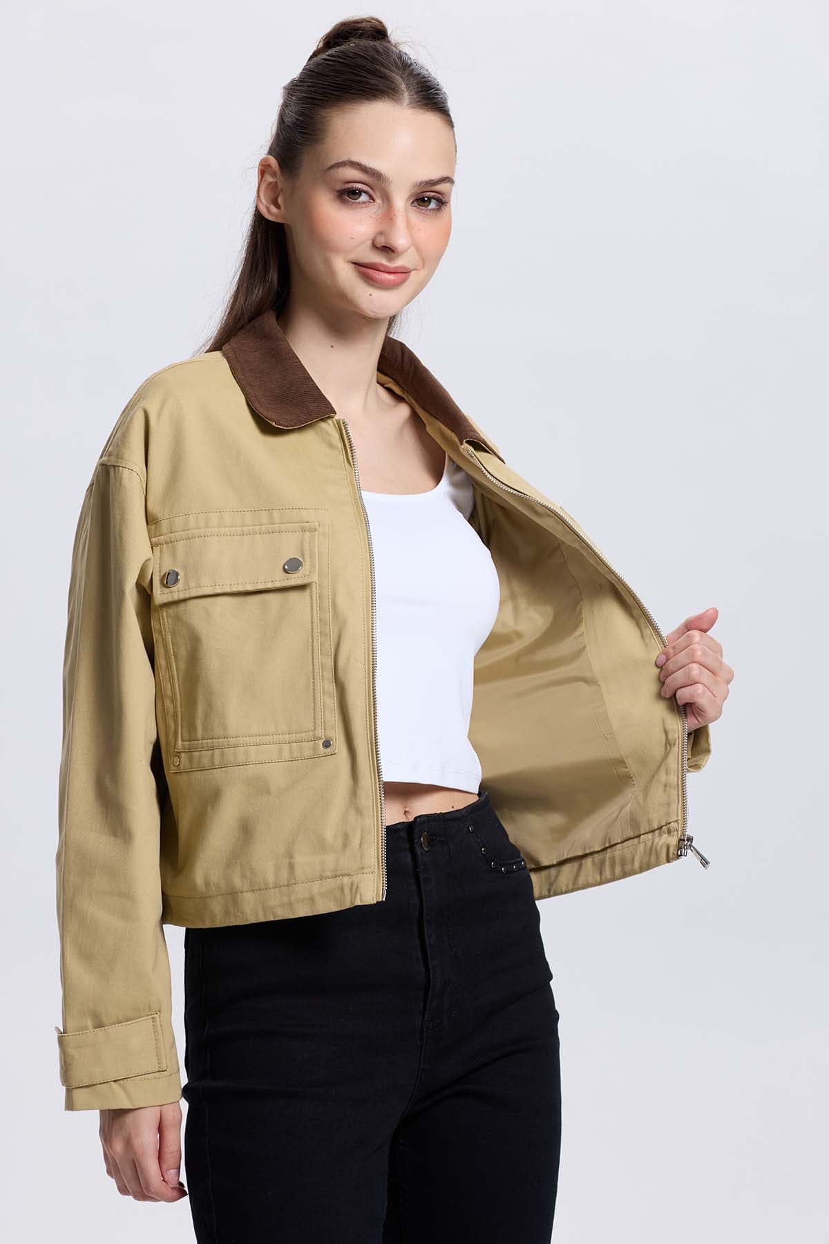 Chaqueta Mujer Bolsillo Beige