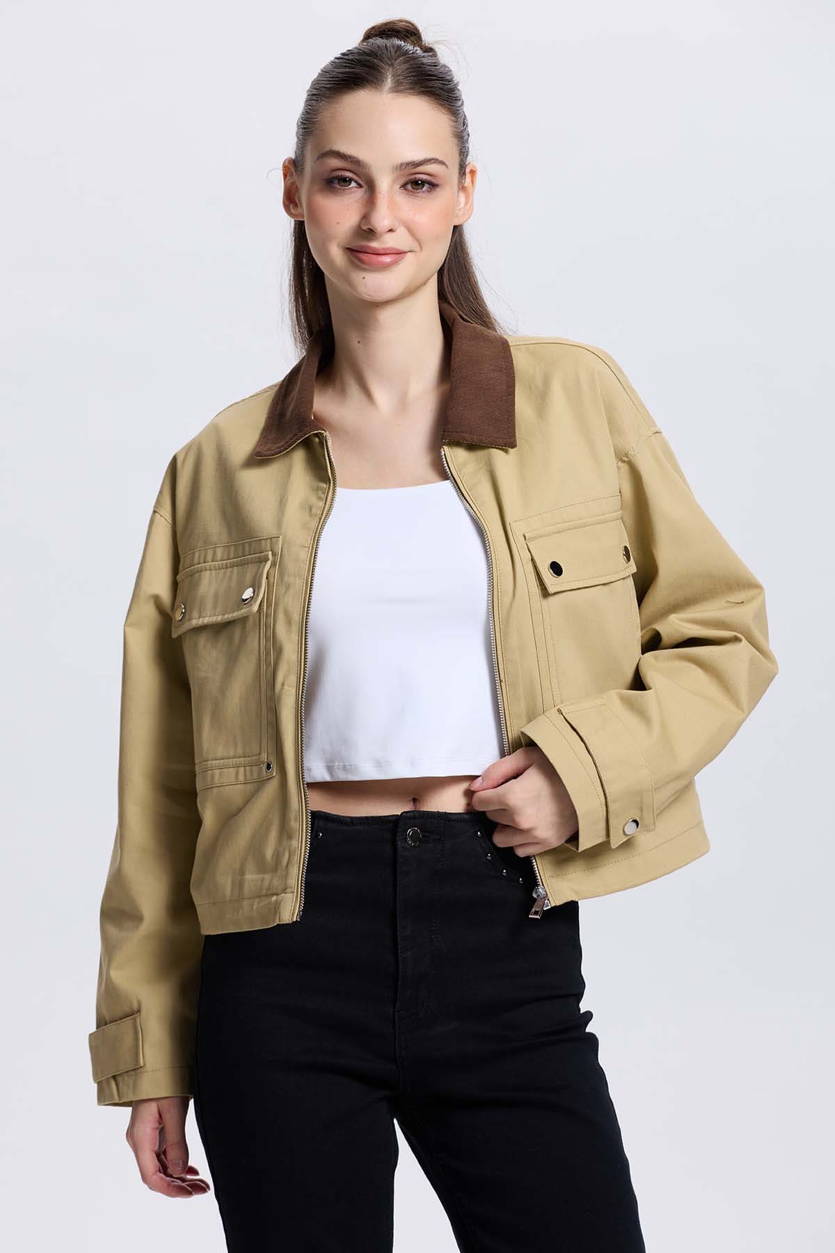 Chaqueta Mujer Bolsillo Beige