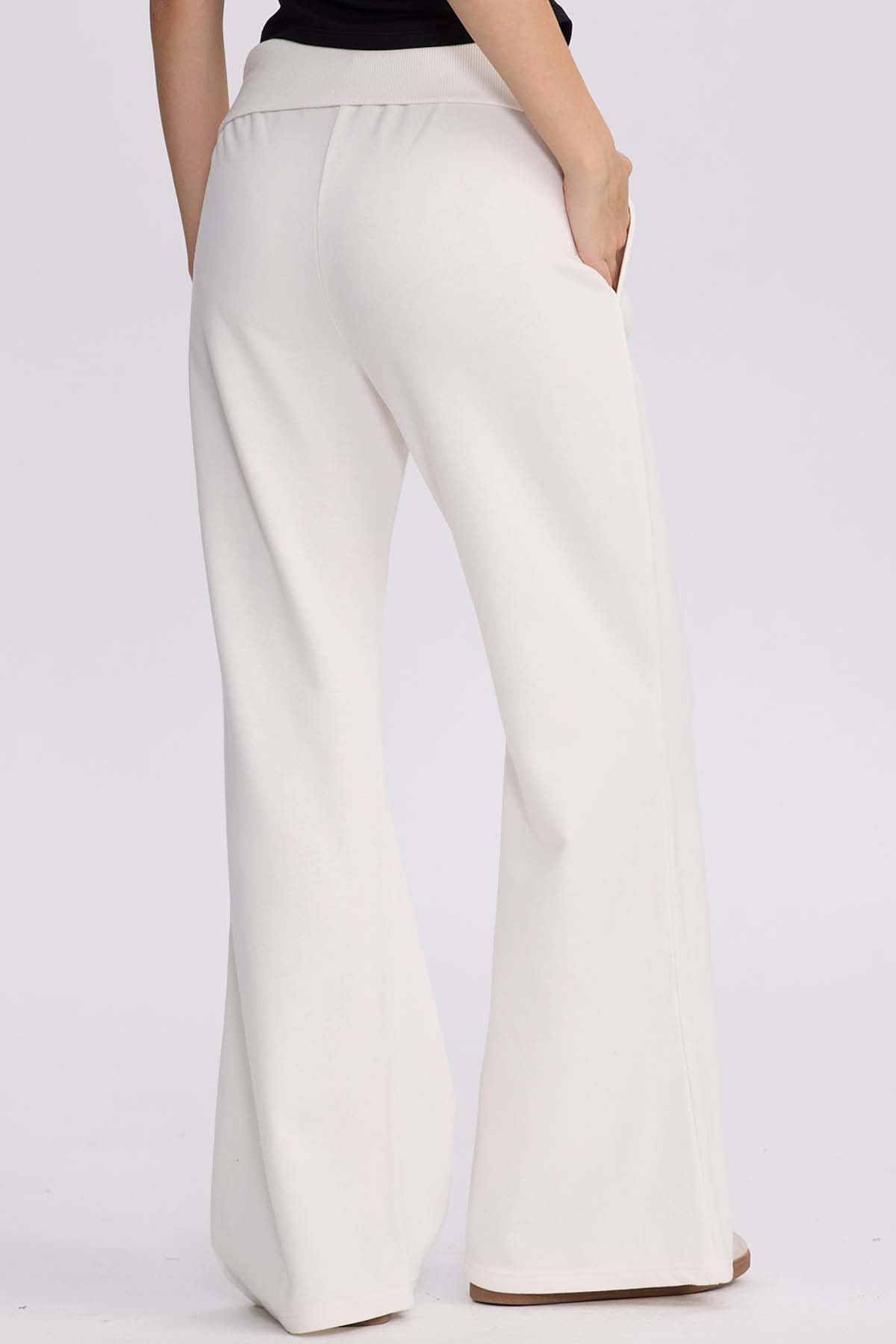Pantalón Buzo Mujer Pretina Crema