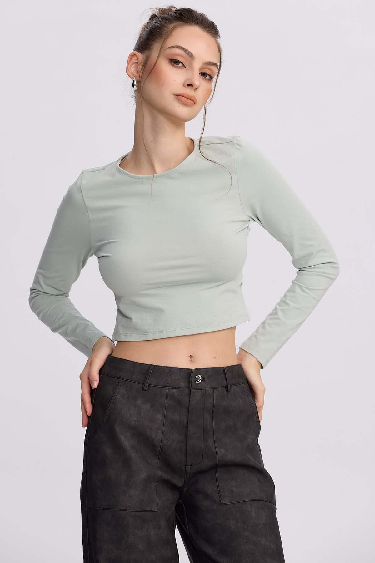 Polera Mujer Sin Espalda Verde Agua