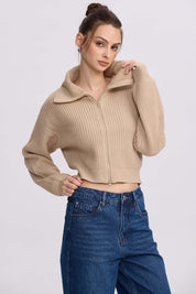 Sweater Mujer Full Zipper Beige