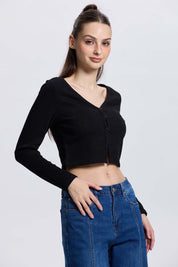 Sweater Mujer Botones Negro