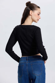 Sweater Mujer Botones Negro