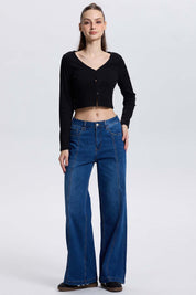Sweater Mujer Botones Negro