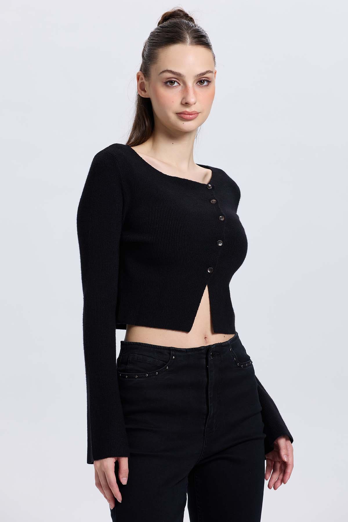 Sweater Mujer Botones Negro