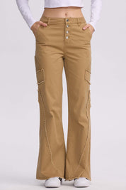Pantalón Mujer Desflecado Camel