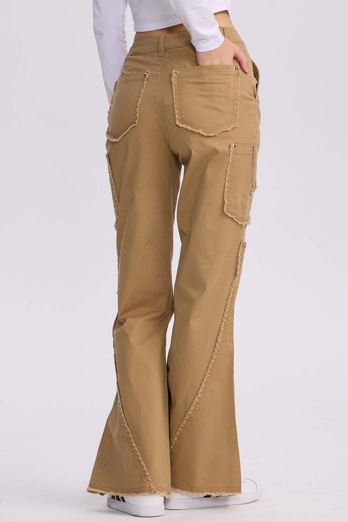 Pantalón Mujer Desflecado Camel