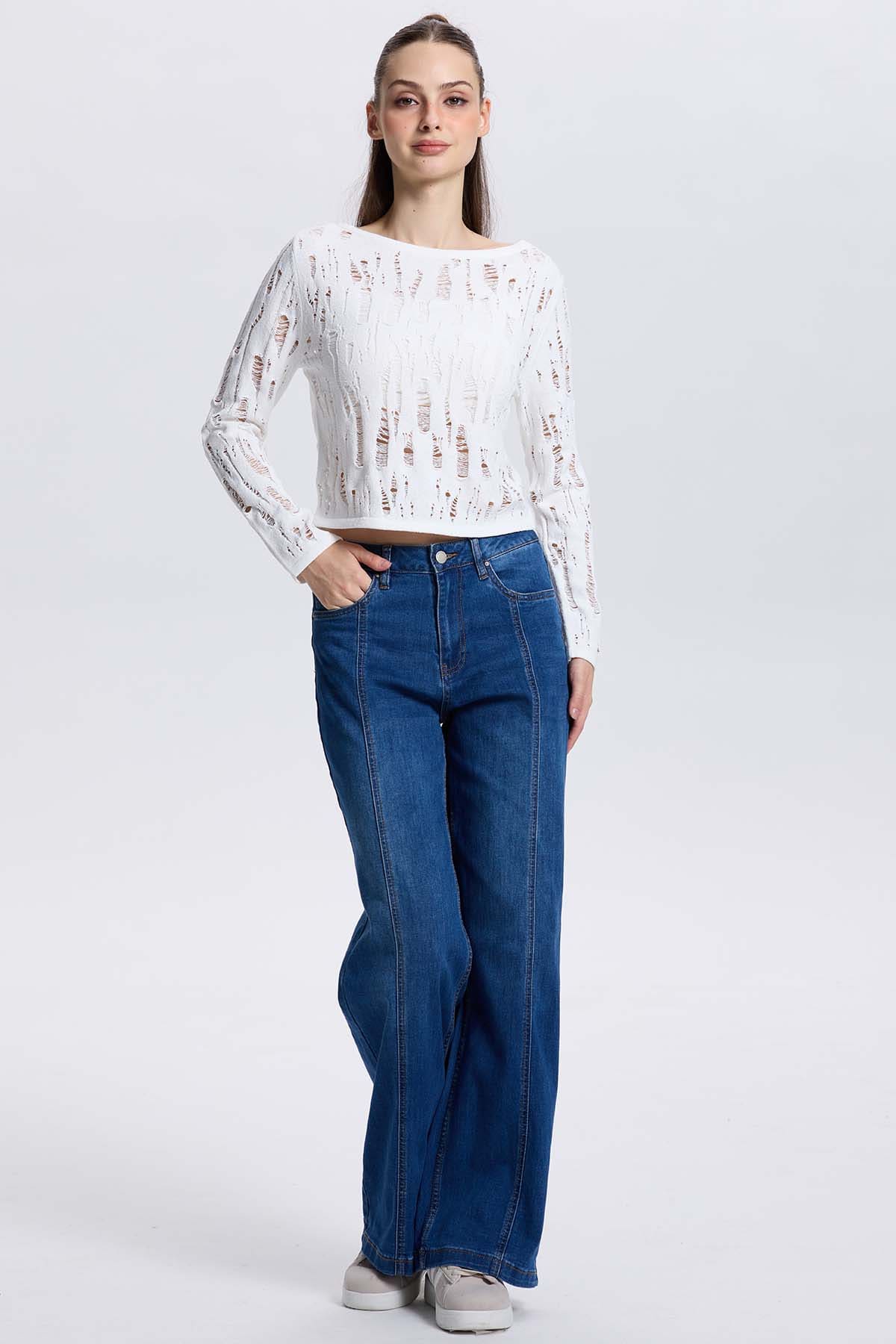 Sweater Mujer Calado Crudo