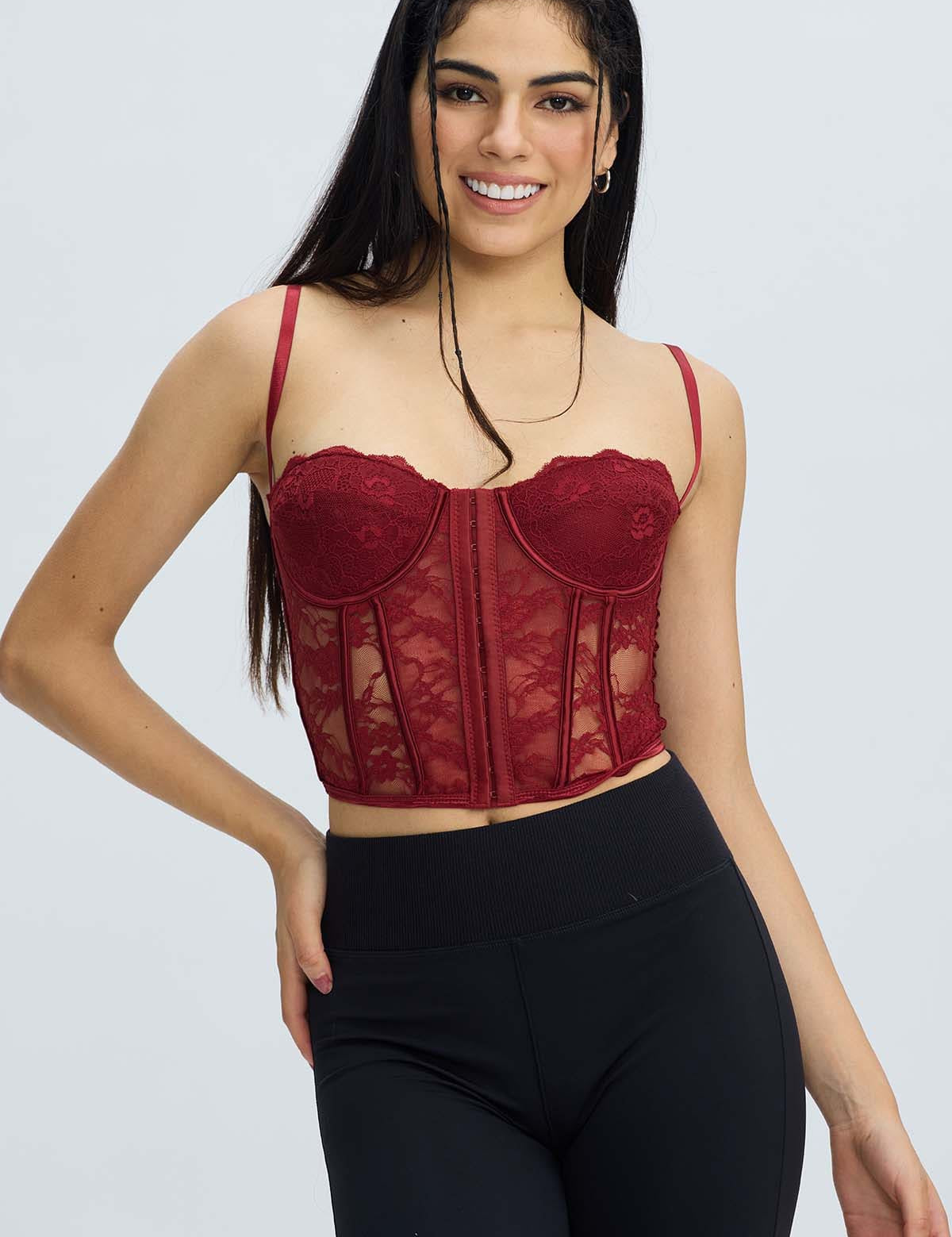 Polera Mujer Corset Burdeo