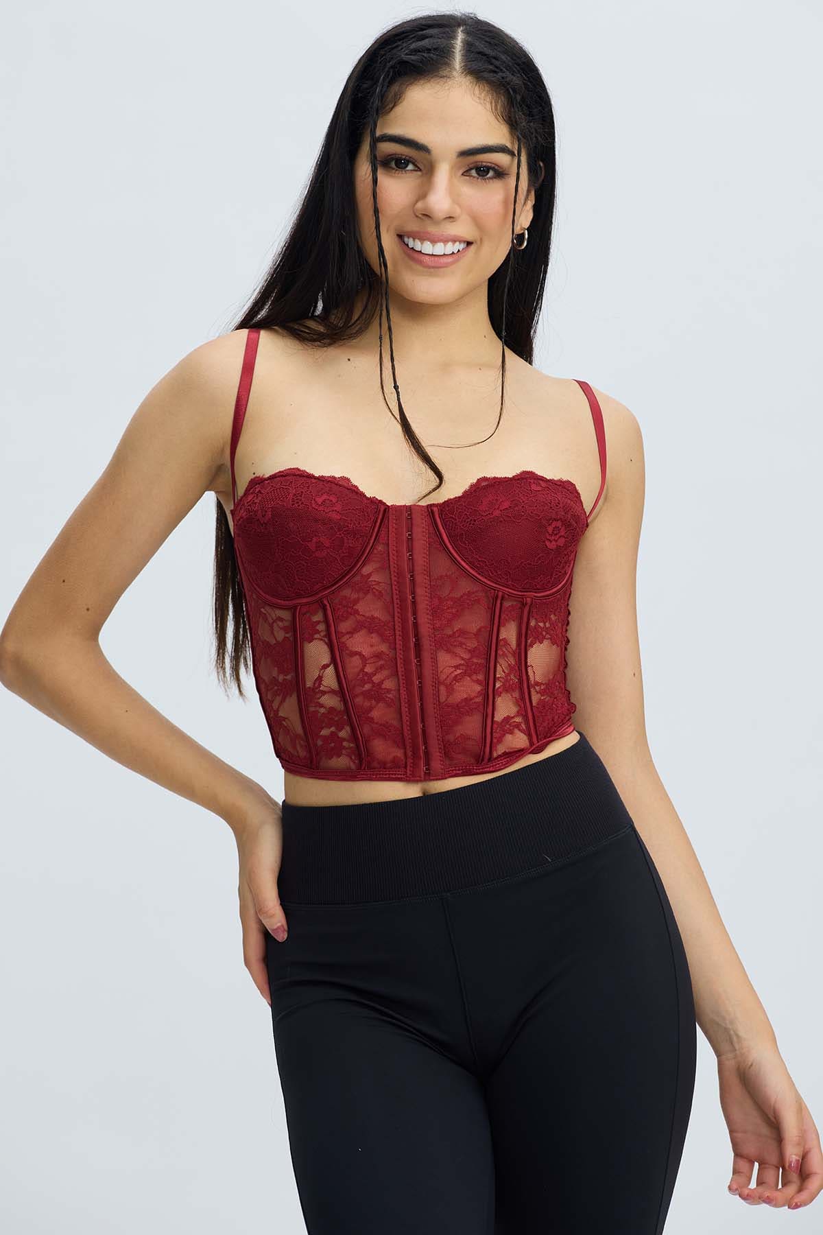 Polera Mujer Corset Burdeo