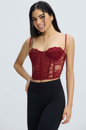 Polera Mujer Corset Burdeo