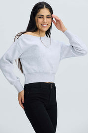 Polerón Mujer Asimétrico Lazo Gris Melange Gris / XL