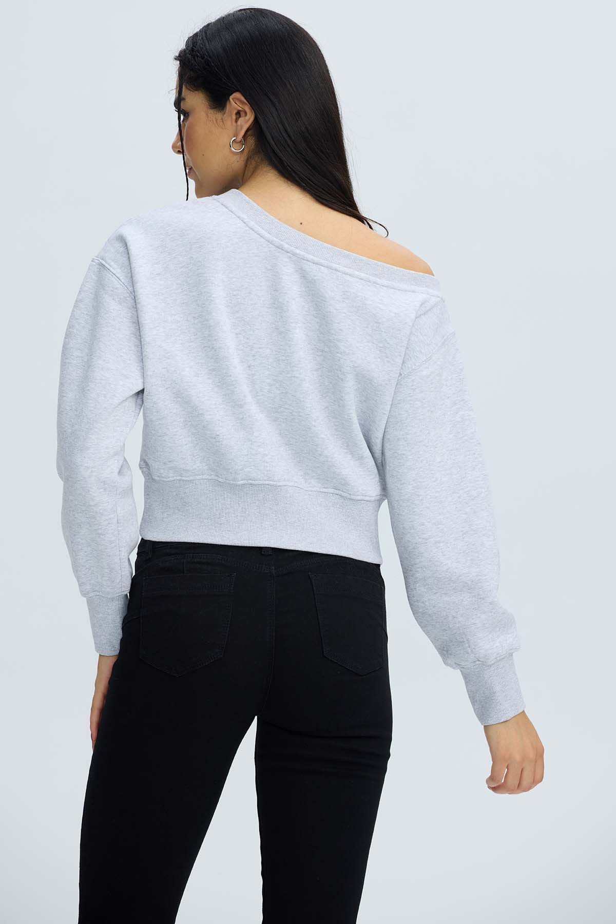 Polerón Mujer Asimétrico Lazo Gris Melange Gris / XL