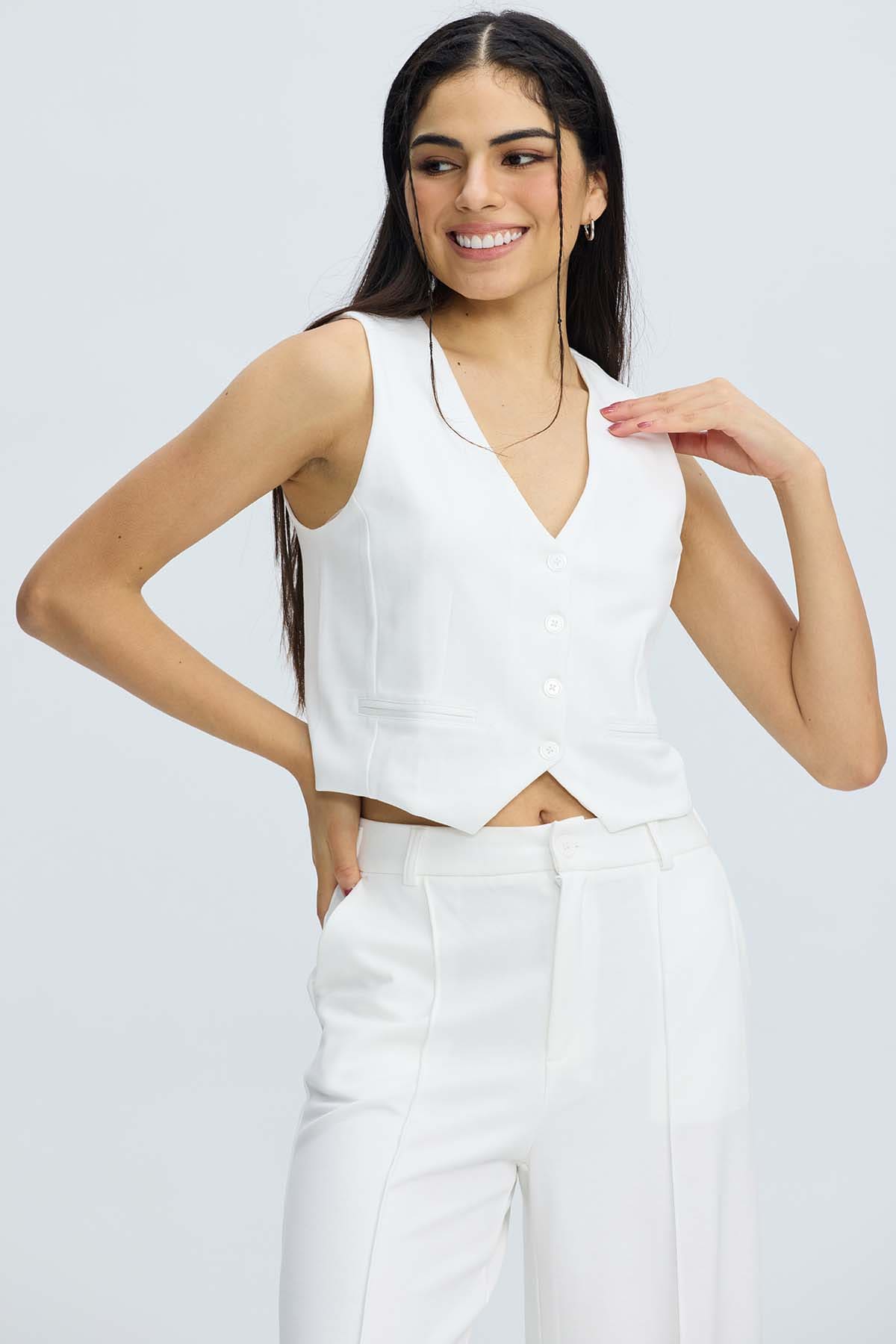 Blazer Mujer Blazer Gillette Abertura Crudo Blanco / XL