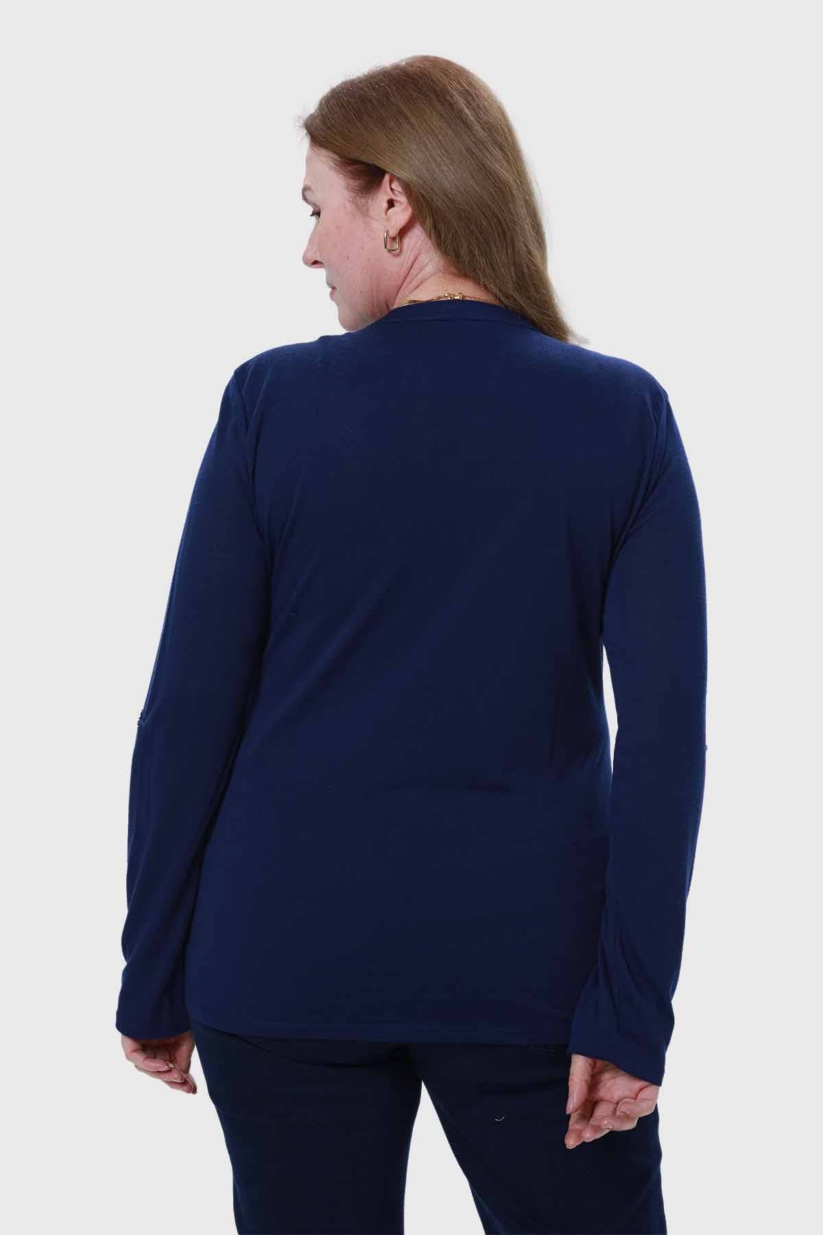 Polera Mujer Cuello Abotonado Azul