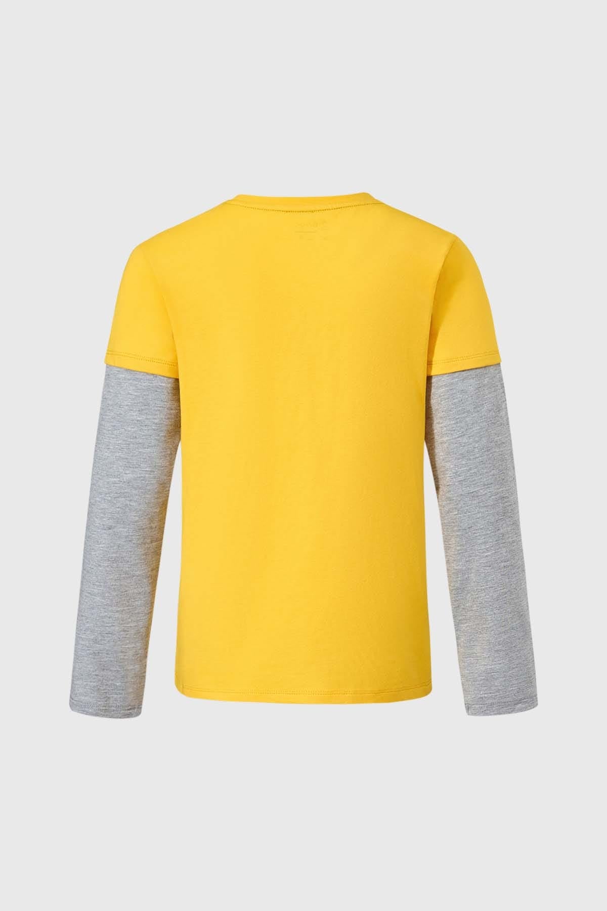 Polera Niño Doble Manga Básica Mostaza