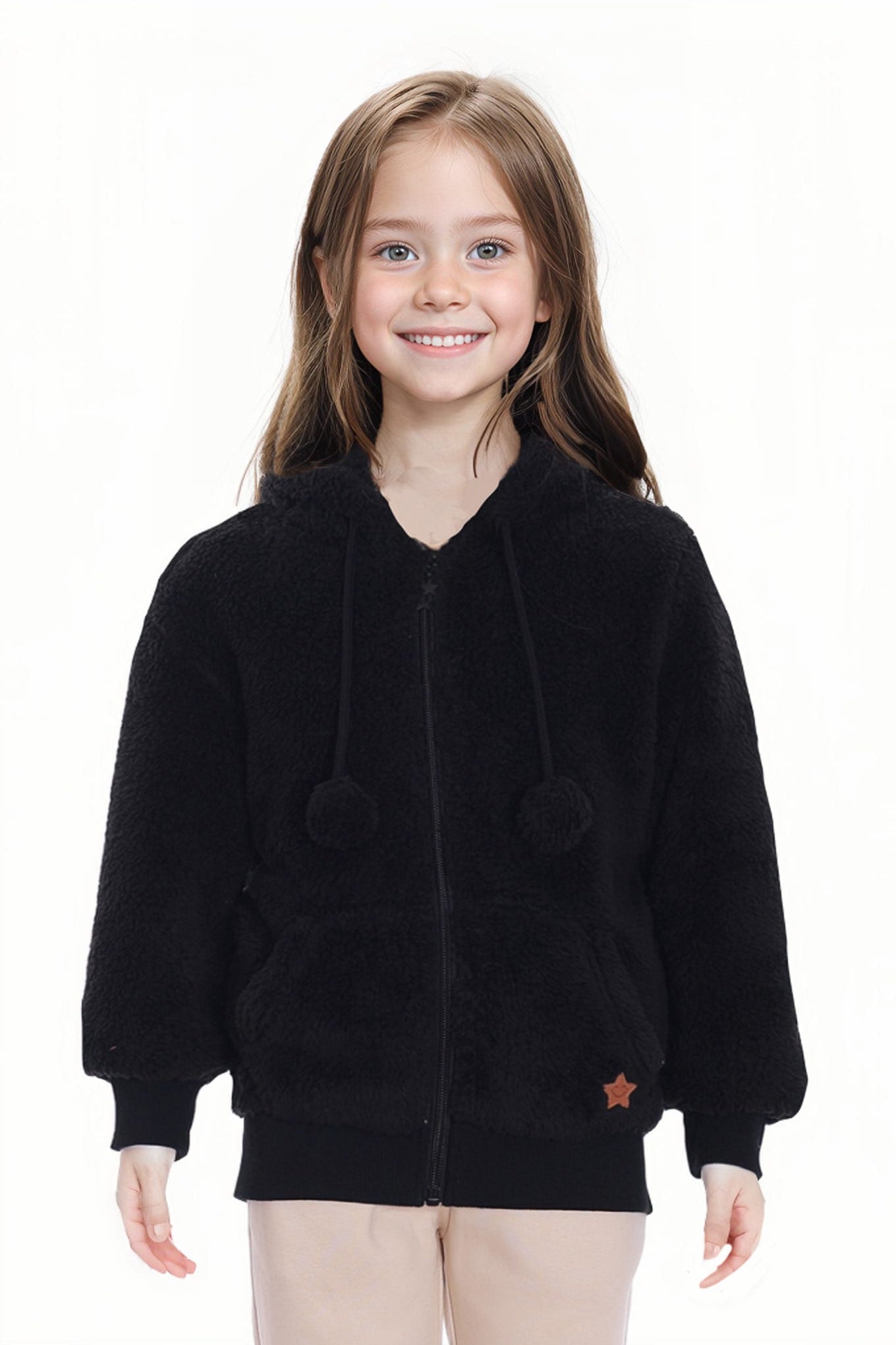 Polar Niña Peludo Pompón Negro