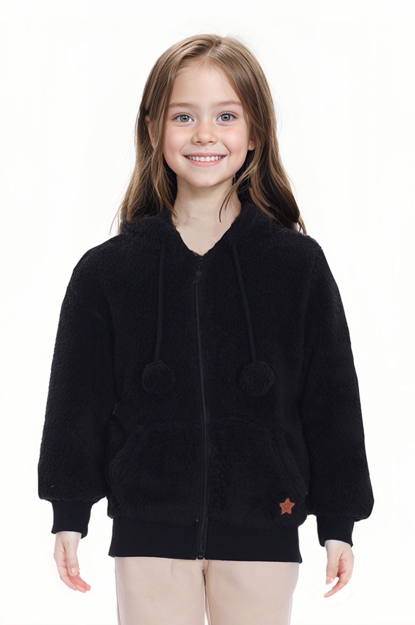 Polar Niña Peludo Pompón Negro