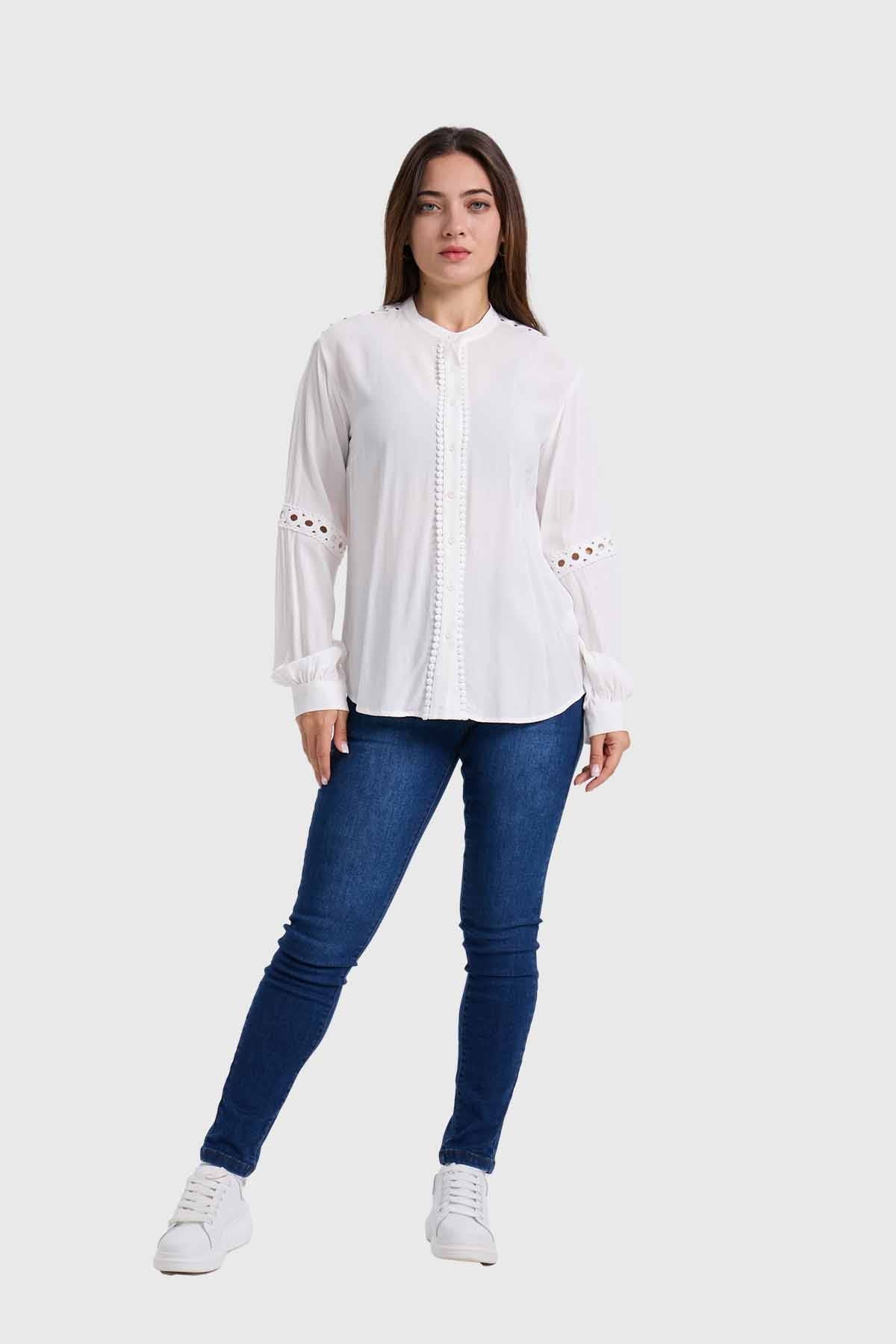Blusa Mujer Macramé Crudo