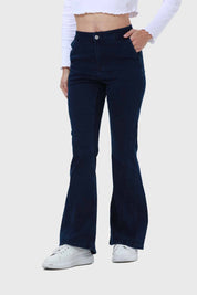 Jeans Mujer Flare Cortes Azul Índigo