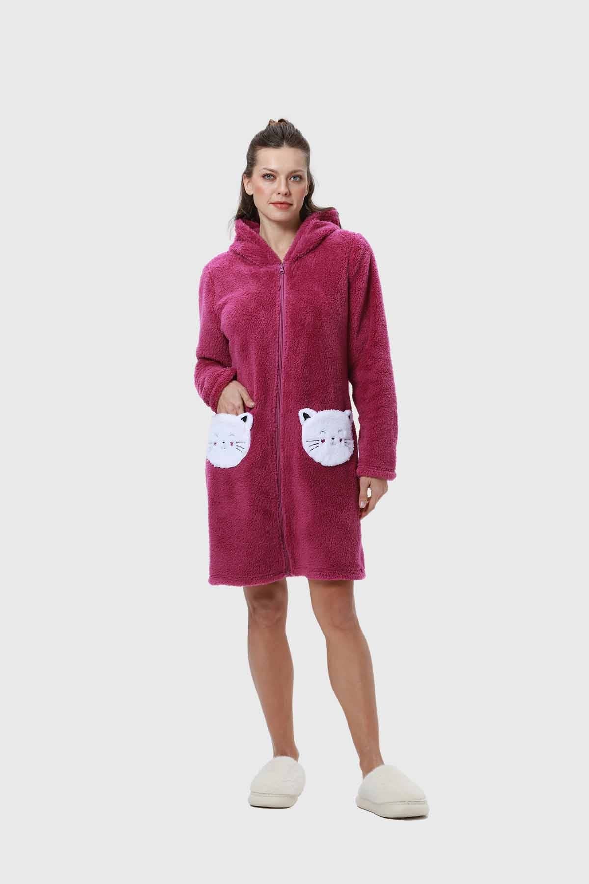 Bata Mujer Polar Con Bolsillo Lila