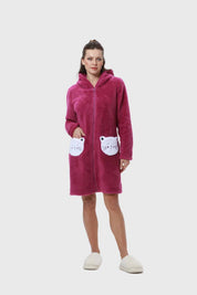 Bata Mujer Polar Con Bolsillo Lila