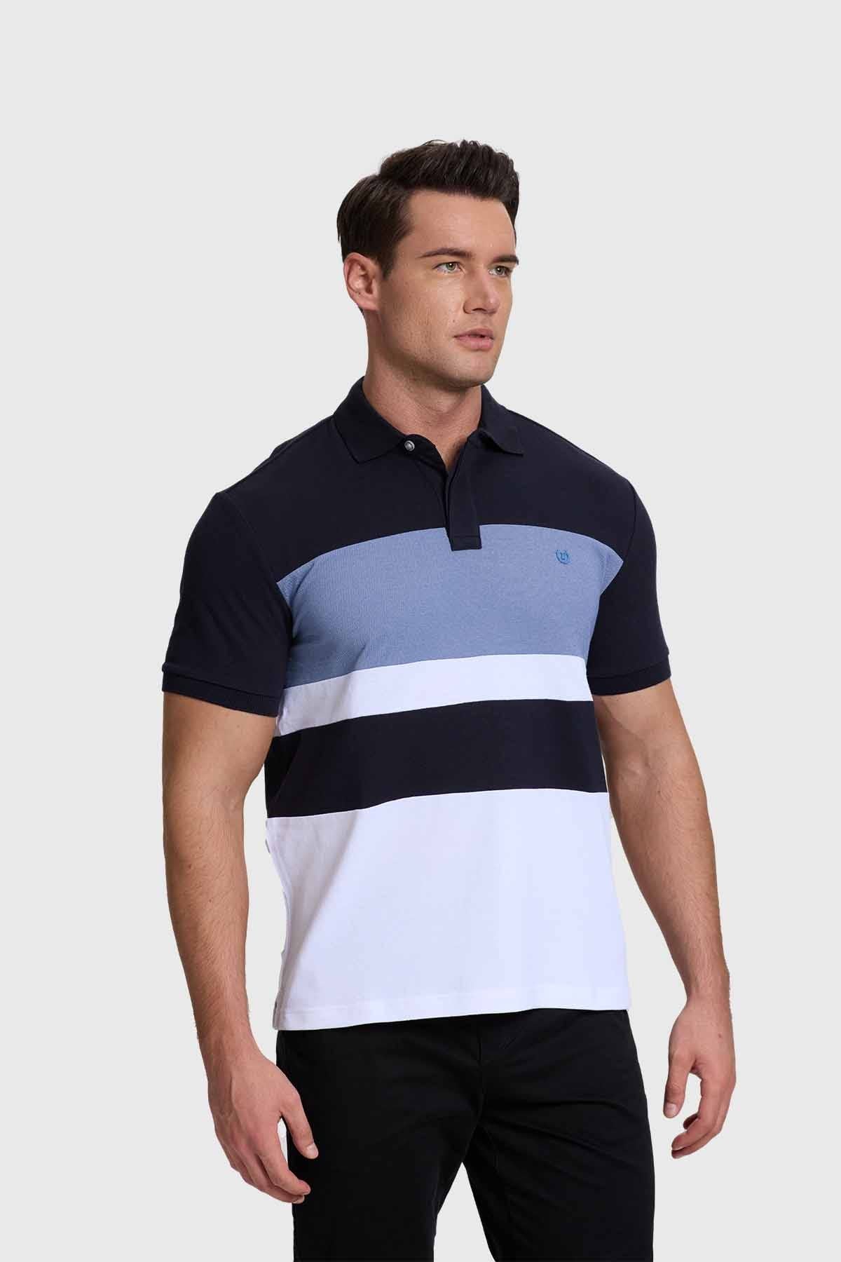 Polera Hombre Franjas Tropical Celeste