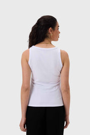 Polera Mujer Aplicación Ojetillo Blanco