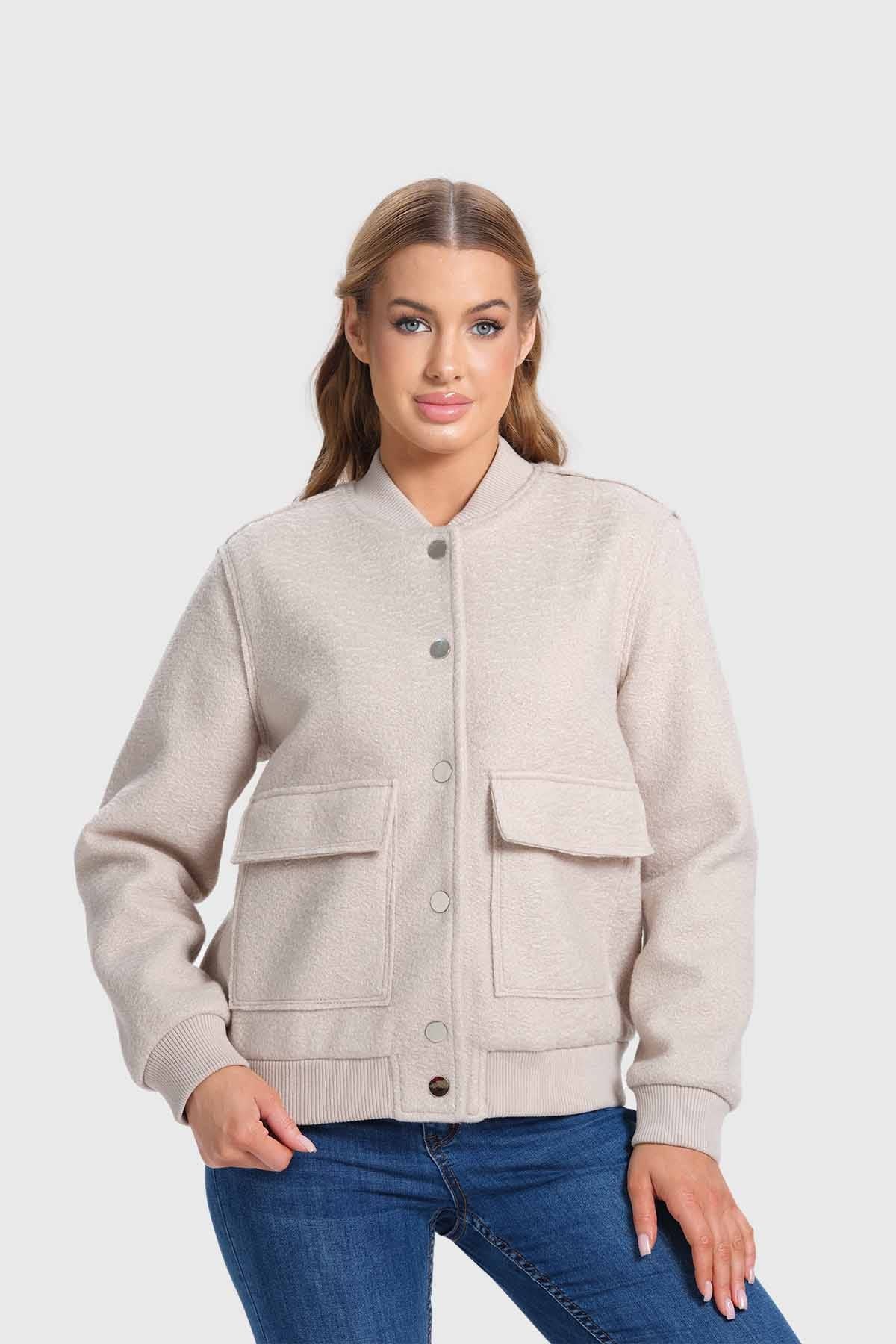 Chaqueta Mujer Bomber Con Aplicación Arena