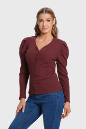 Polera Mujer Rib Pata Botón Café