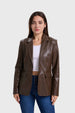 Blazer Mujer Efecto Cuero Chocolate