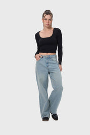 Polera Mujer Escote Cuadrado Negro
