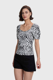 Blusa Mujer Manga Globo Panal Espalda Blanco