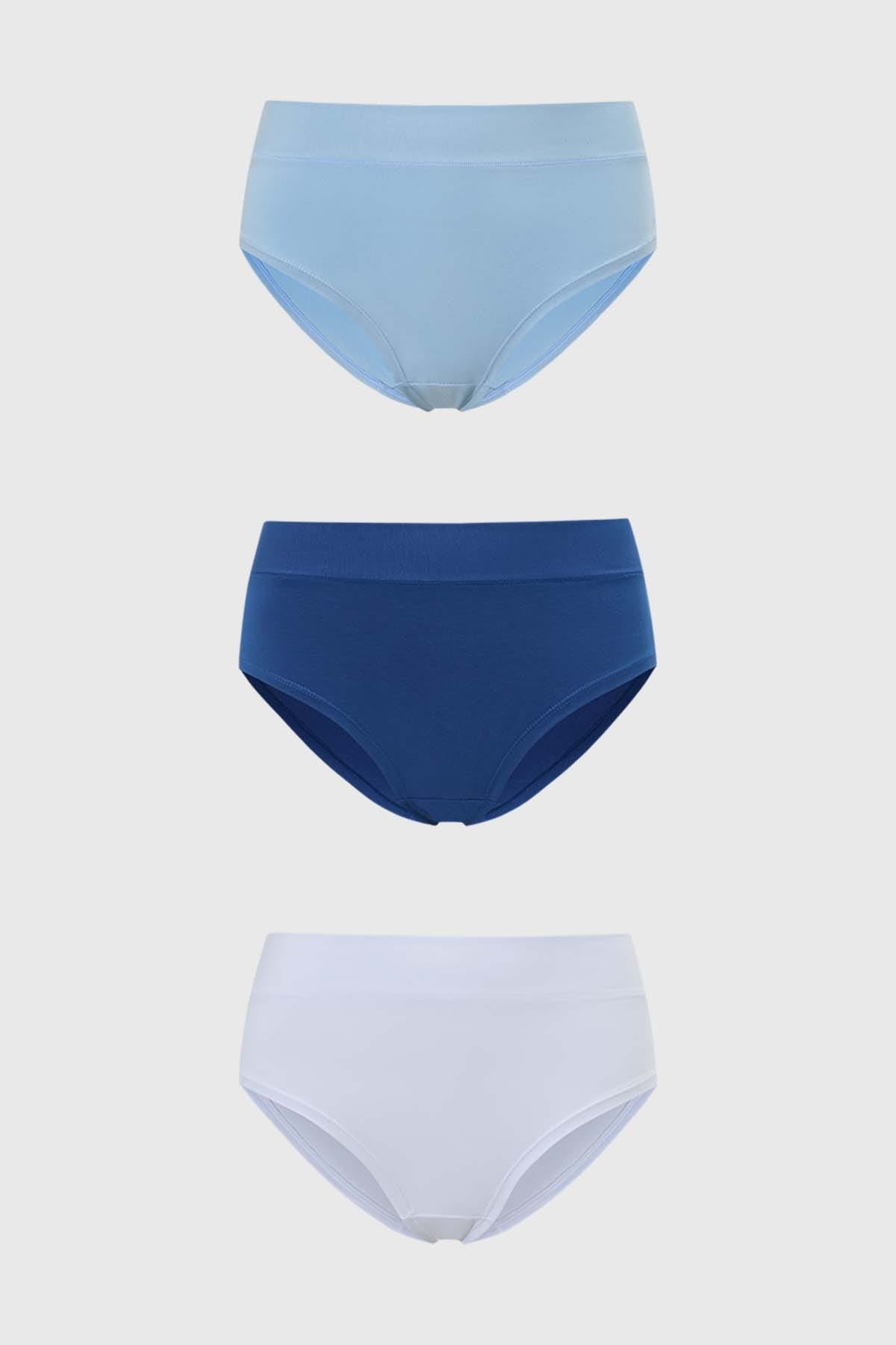 Calzón Mujer Tripack Bikini Algodón Celeste
