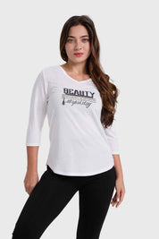 Polera Mujer Larga Aplicación Crudo