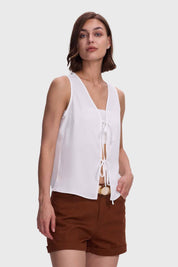 Blusa Mujer Amarras Delanteras Crudo