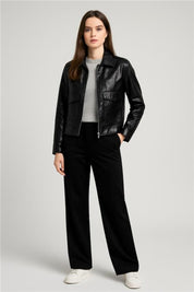 Chaqueta Mujer Efecto Cuero Bolsillo Negro