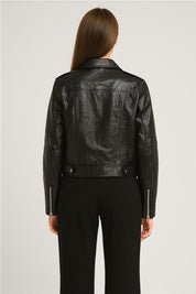 Chaqueta Mujer Efecto Cuero Bolsillo Negro