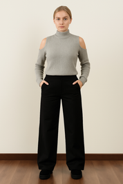 Pantalón Mujer Sastrero Basta Ancha Negro