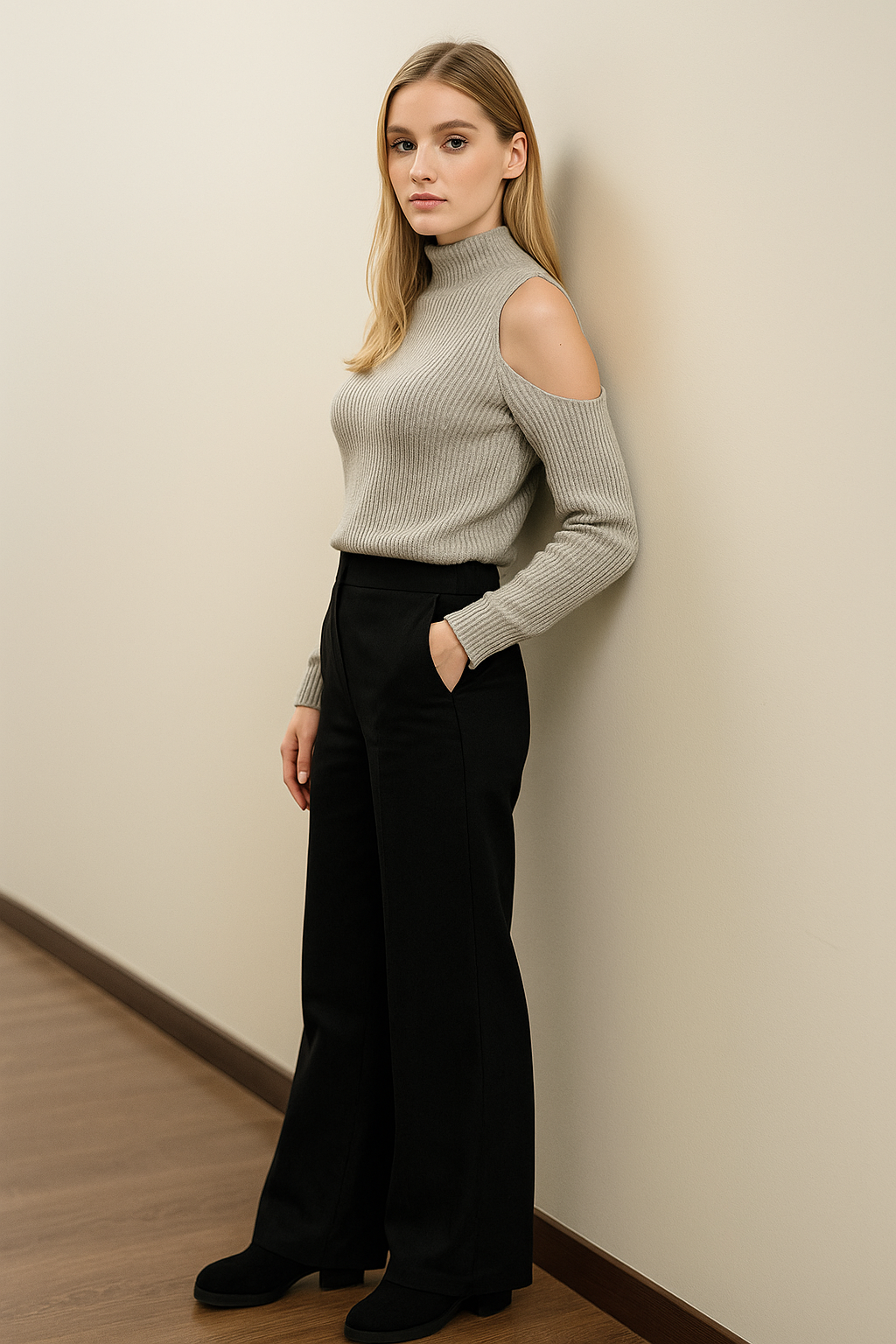 Pantalón Mujer Sastrero Basta Ancha Negro