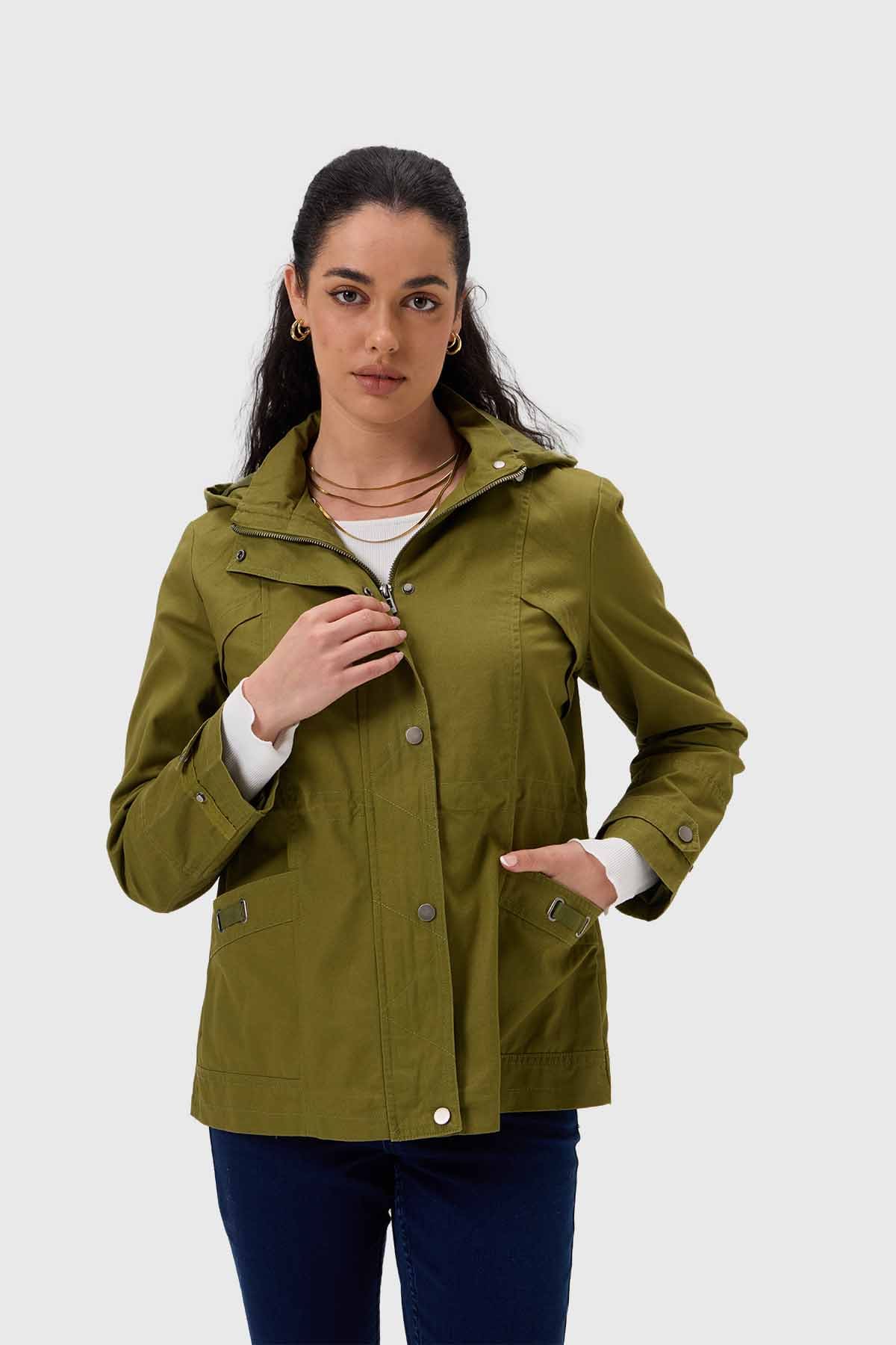 Chaqueta Mujer Con Gorro Verde