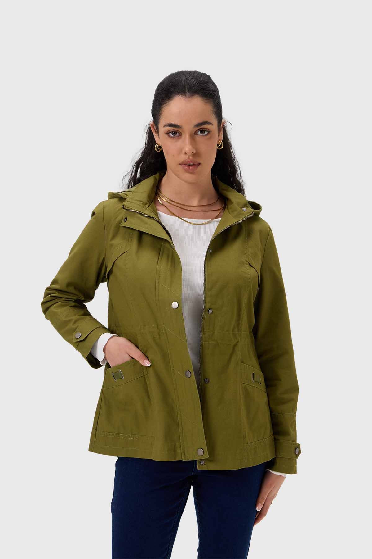 Chaqueta Mujer Con Gorro Verde