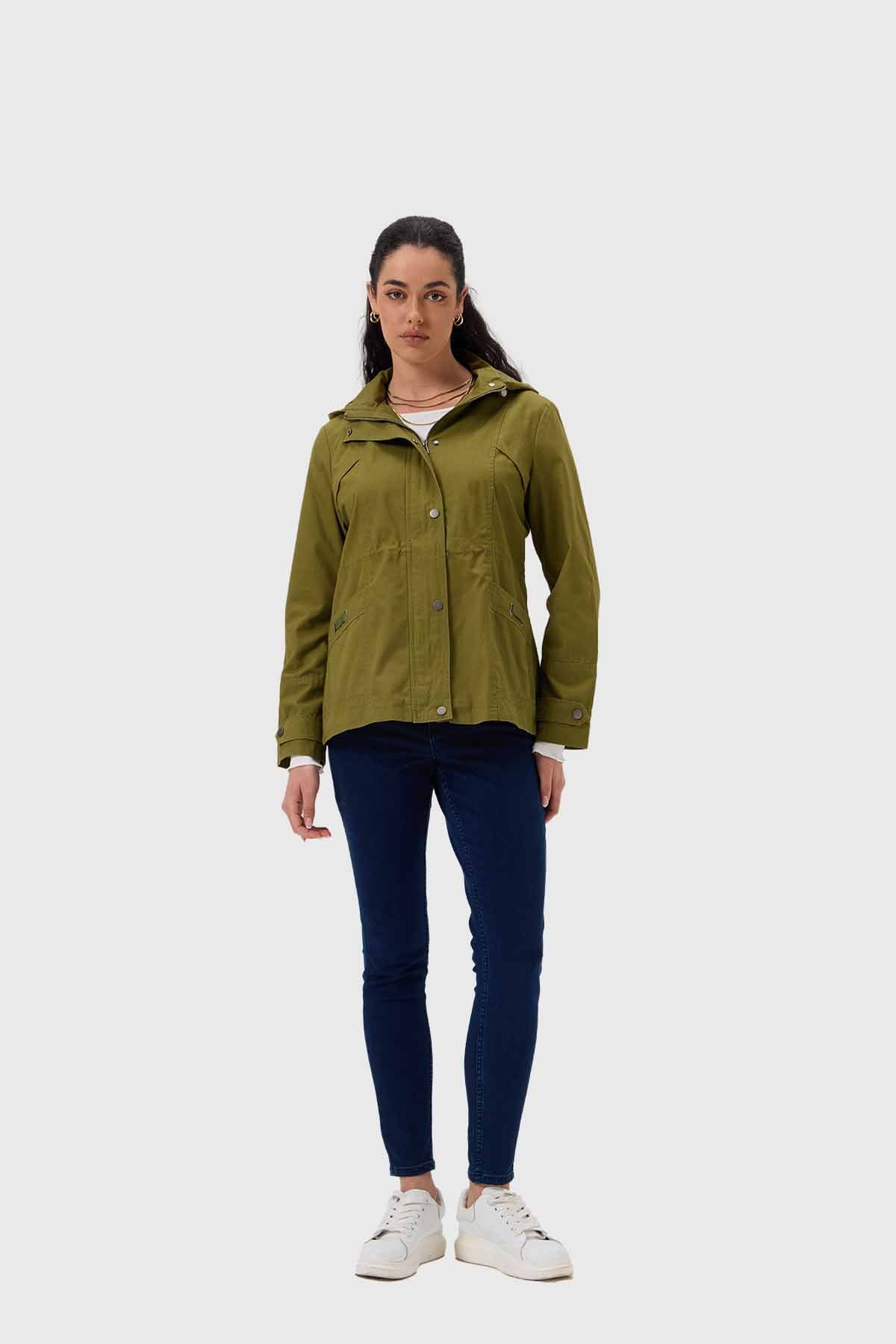 Chaqueta Mujer Con Gorro Verde