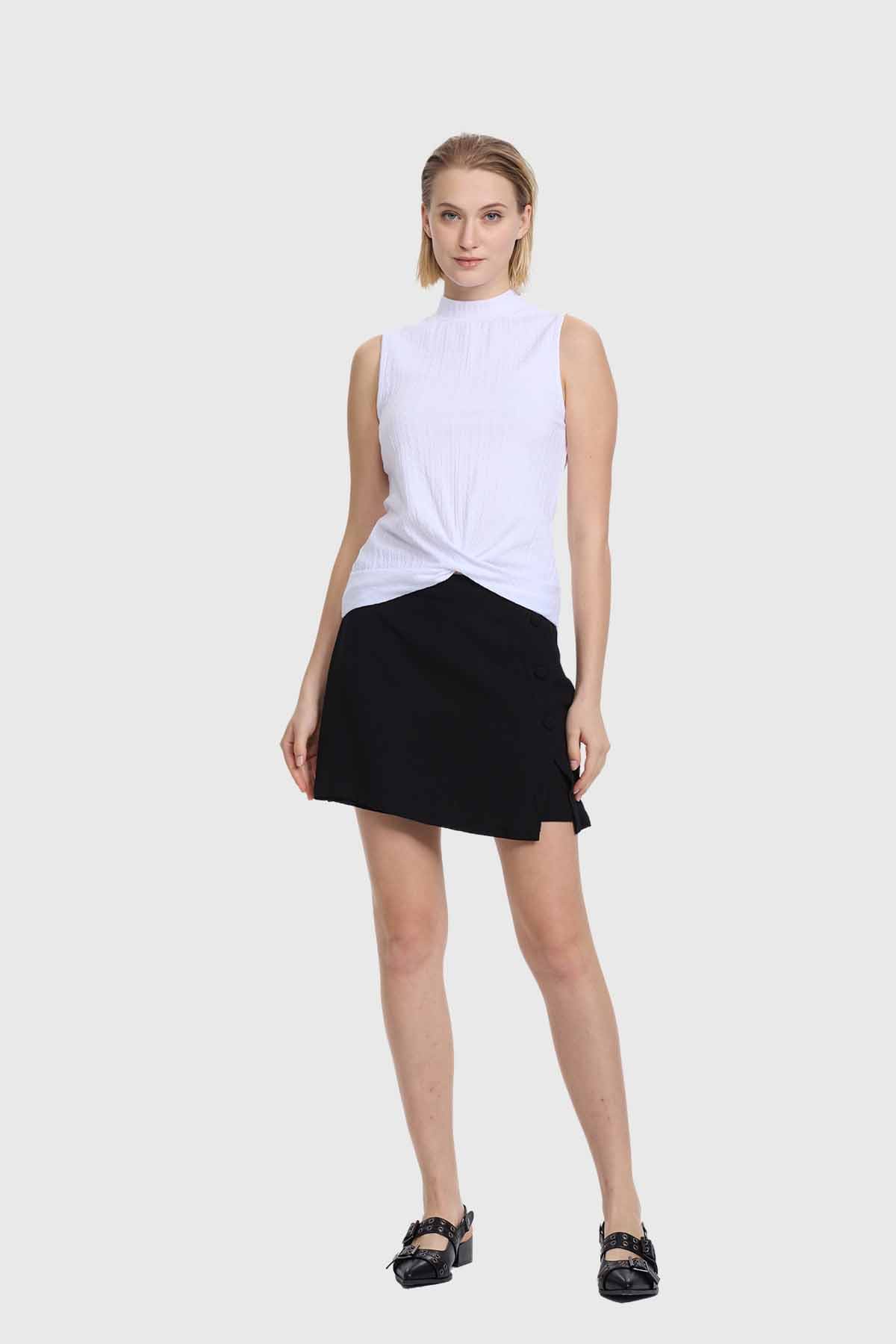 Falda Mujer Short Botones Costado Negro Negro / XL