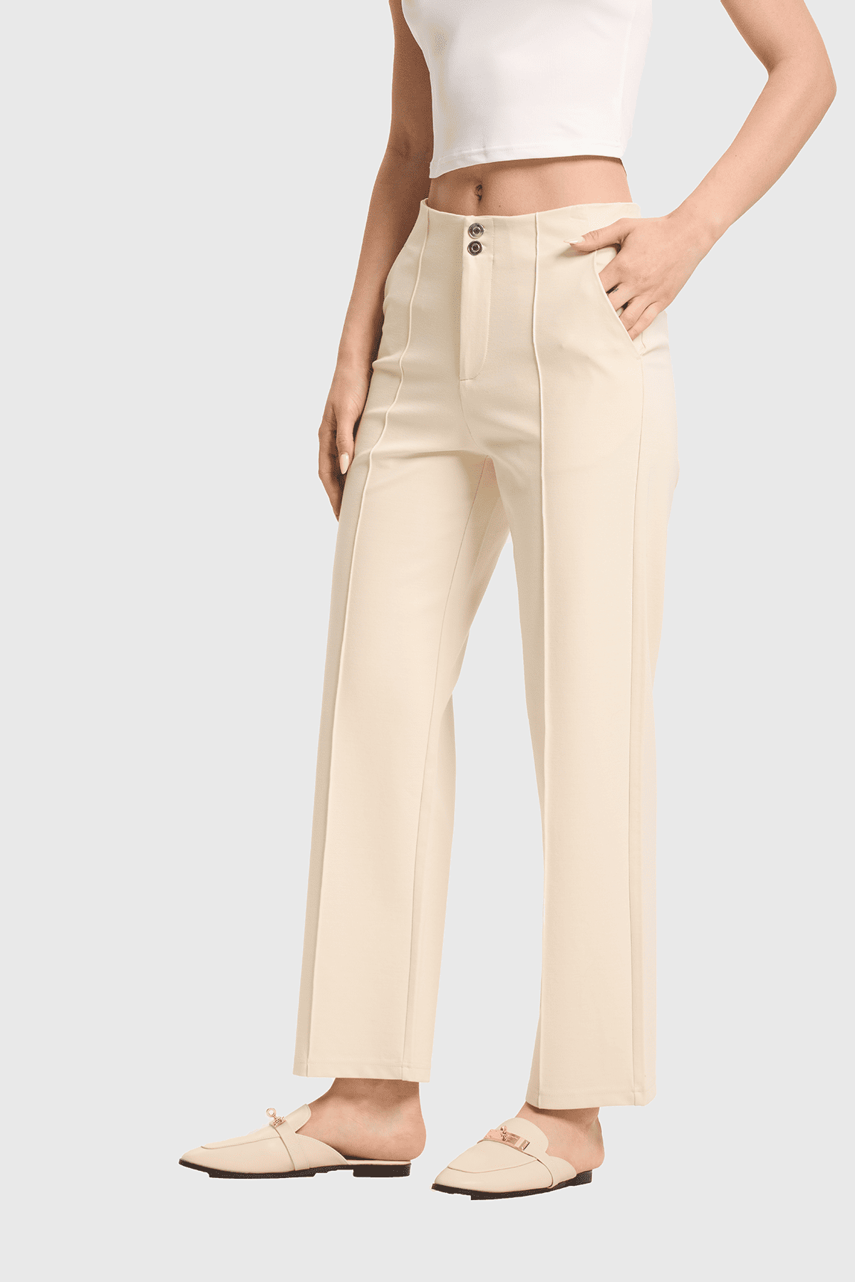 Pantalón Mujer 2 Botones Arena