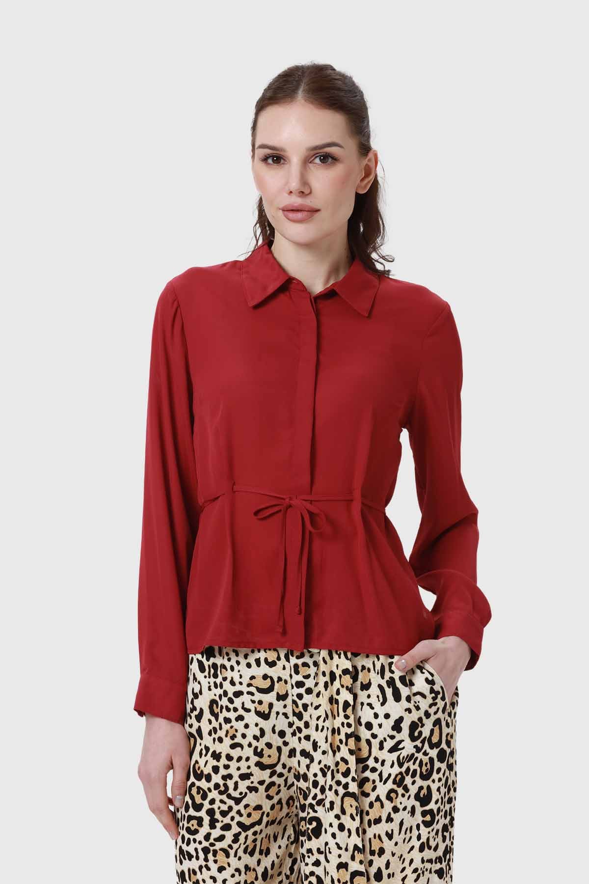 Blusa Mujer Satín Animal Print Burdeo Burdeo / XL